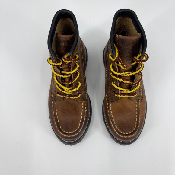 Frye Youth 8.5 Dakota Brown Leather Moc Toe Mid Lace Up Boots Preppy Lug Soles - Picture 8 of 13
